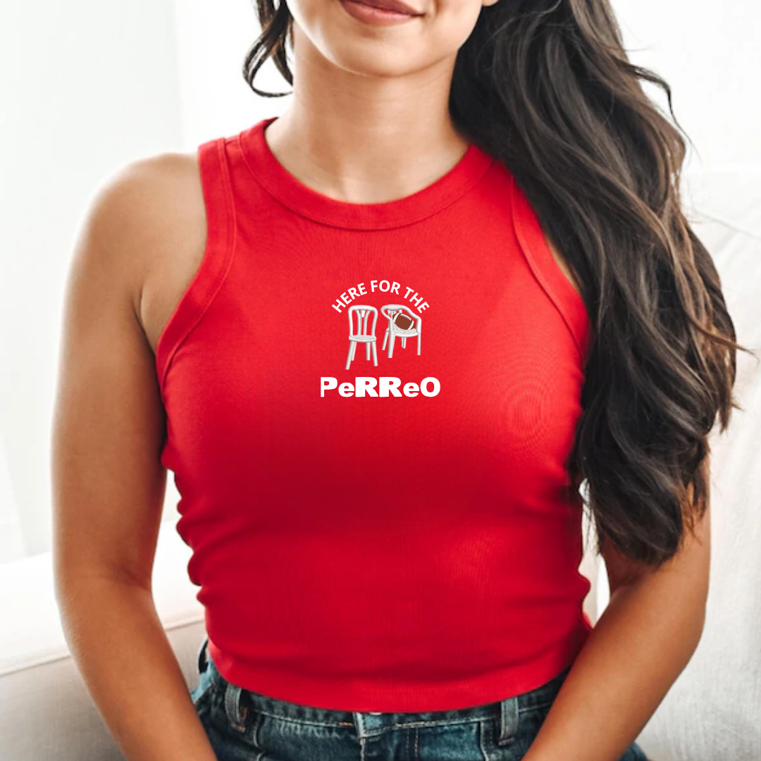 Here For The Perreo Cropped Racerback Tank