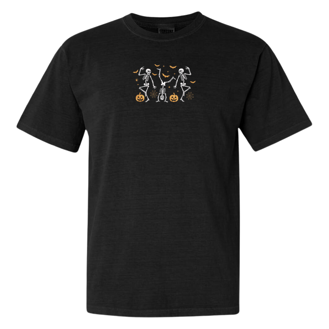 Dancing Skeletons Embroidered Halloween Tee