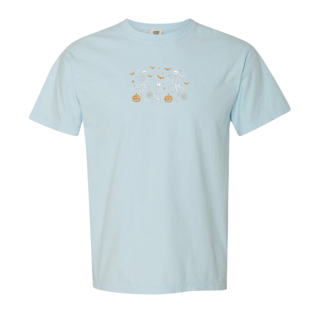 Dancing Skeletons Embroidered Halloween Tee