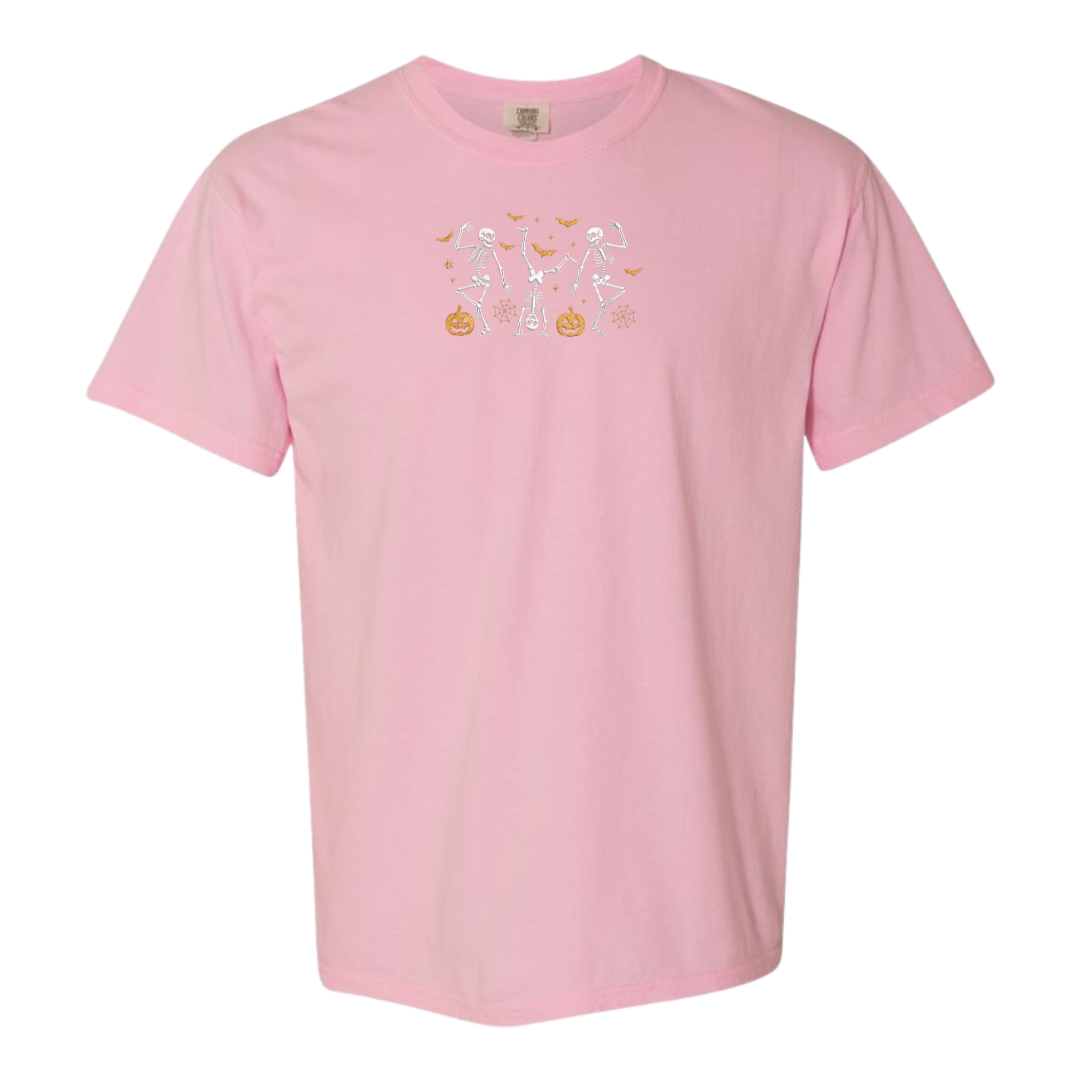 Dancing Skeletons Embroidered Halloween Tee