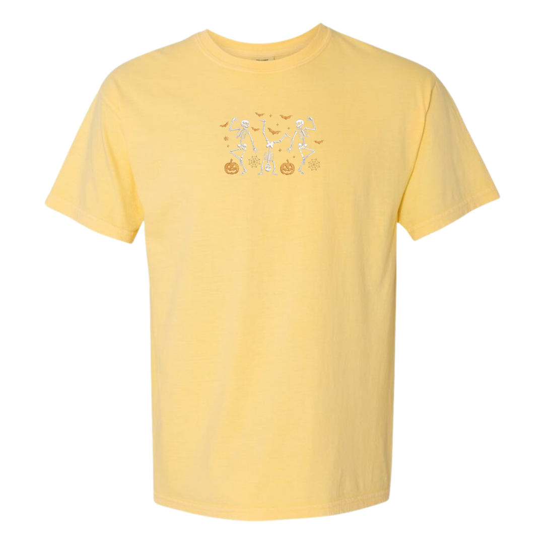 Dancing Skeletons Embroidered Halloween Tee