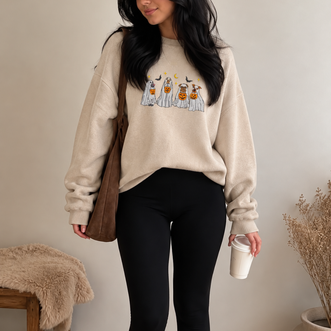 Trick or Treating Pups Embroidered Sweatshirt